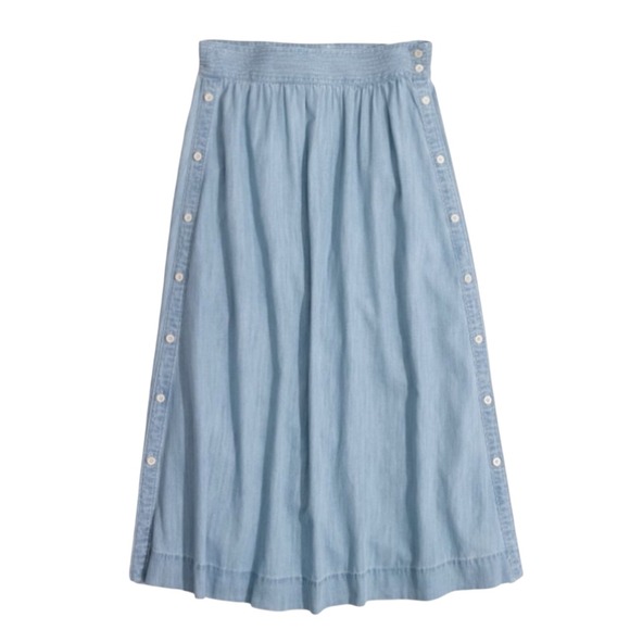 Madewell Womens Swingy Chambray Side Button Skirt Size 6 Midi Blue Denim - Picture 1 of 8